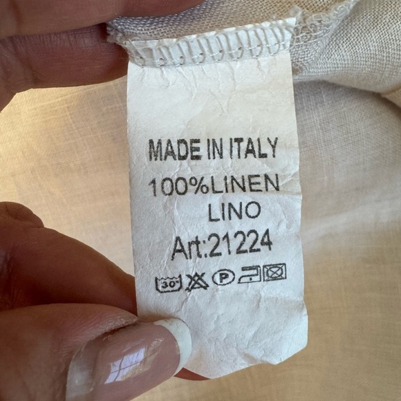 Italy 100% linen Elegant Cream Short Sleeve Dress - Picture 10 of 15